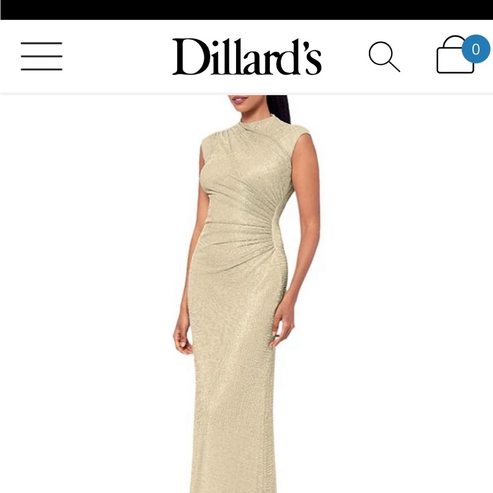 Metallic Crinkle Mock Neck Cap Sleeve Ruched Slit Sheath Dress gold